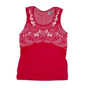 Athleta Seamless Stretch Stride Tank Top Red & White Printed Women's Size Medium
